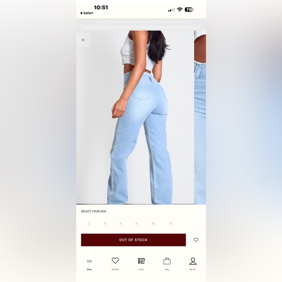 PrettyLittleThing Y2K High Rise Straight Leg Light Blue Jeans |Raw Hem| Size 4 - Picture 4 of 16